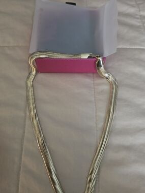 Gold Herringbone Chain Necklace - Pink Box